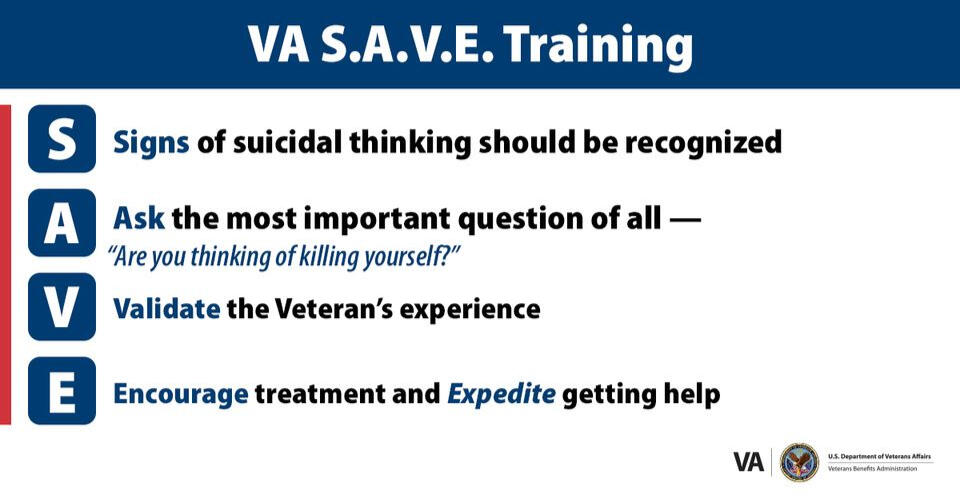 VA S.A.V.E. TRAINING Veteran and Military Suicide Prevention Resources